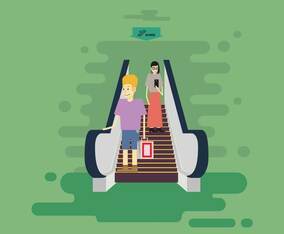 Free Down Escalators With Man And Woman Illustration