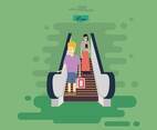 Free Down Escalators With Man And Woman Illustration
