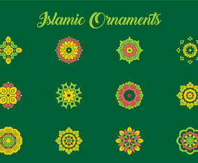 Green and Coral Arabic Ornament Vectors