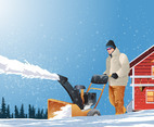 A Man Cleans Snow From Sidewalks With Snowblower