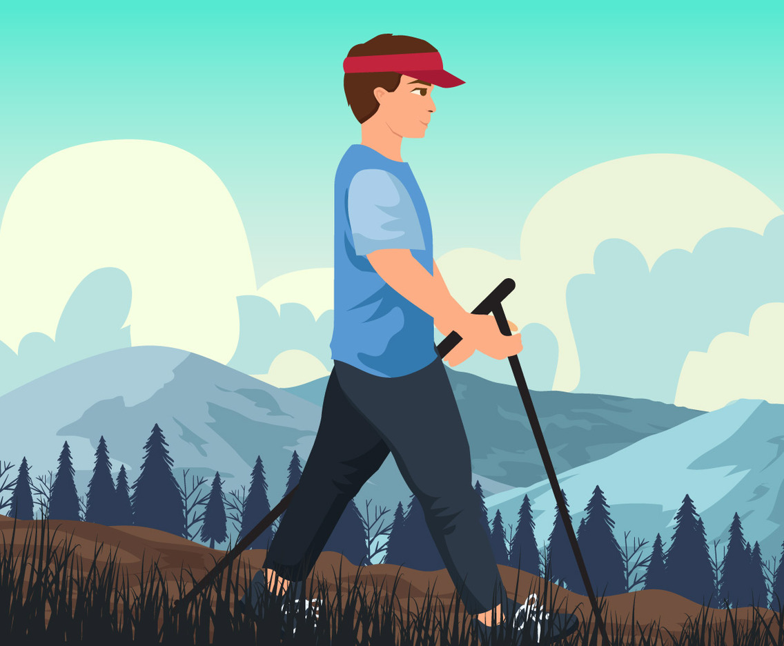 Man Doing Nordic Walking