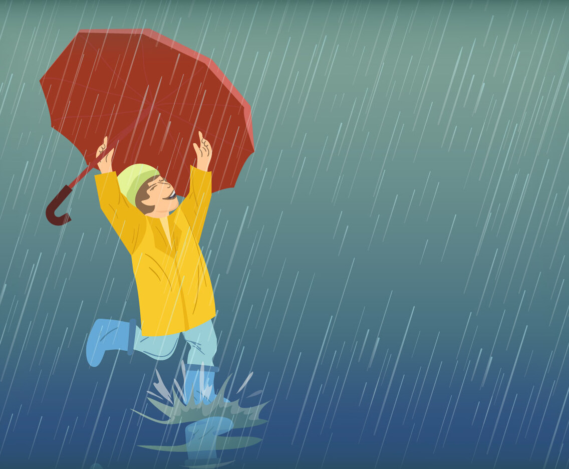 Kids Playing In Rain