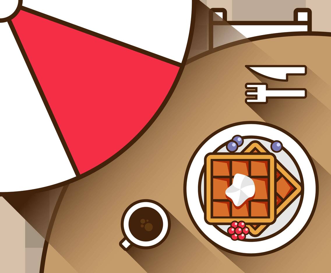 Waffle Cafe Flat Illustration Vector