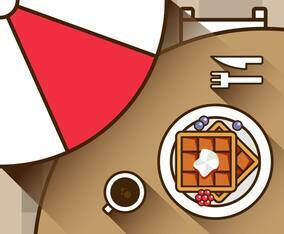 Waffle Cafe Flat Illustration Vector