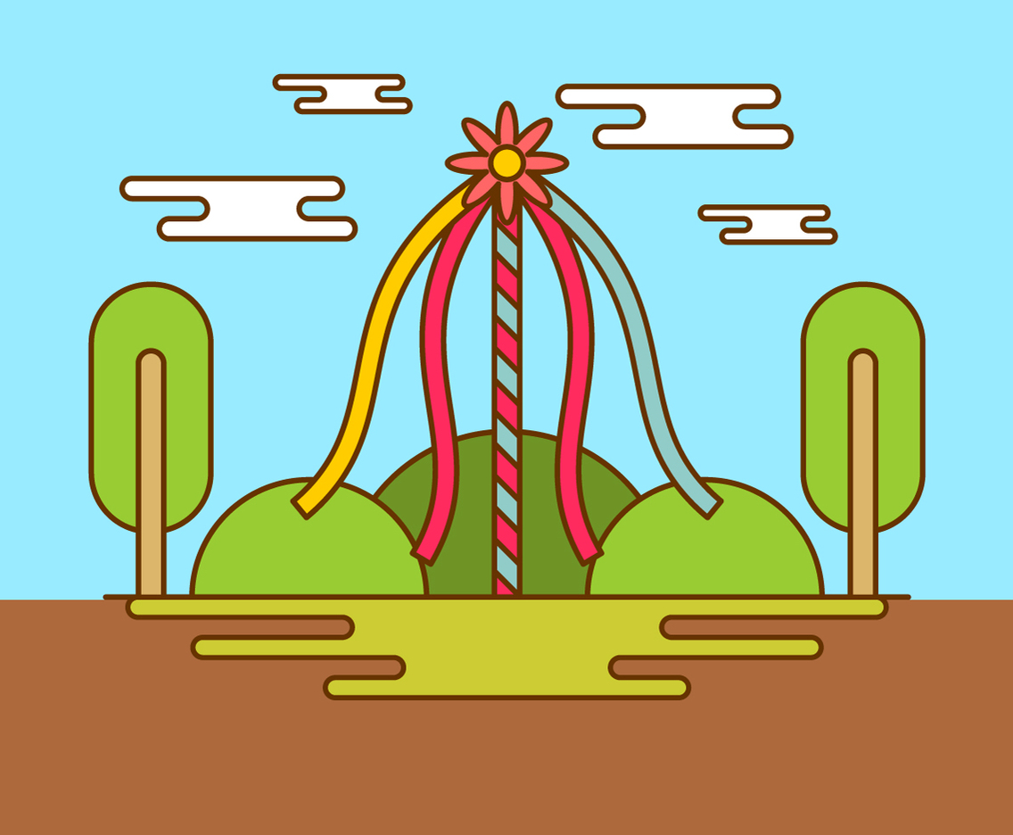 Maypole In Spring Time Vector Background