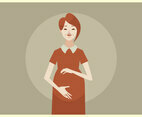 Young Pregnant Woman With Red Hair And Red Dress Vector