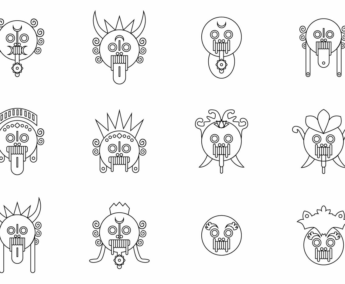 Minmal Bali Barong Mask Vectors