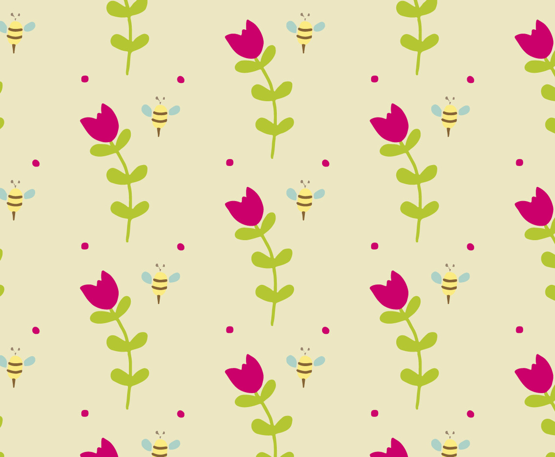Background Daun with Flowers Bees