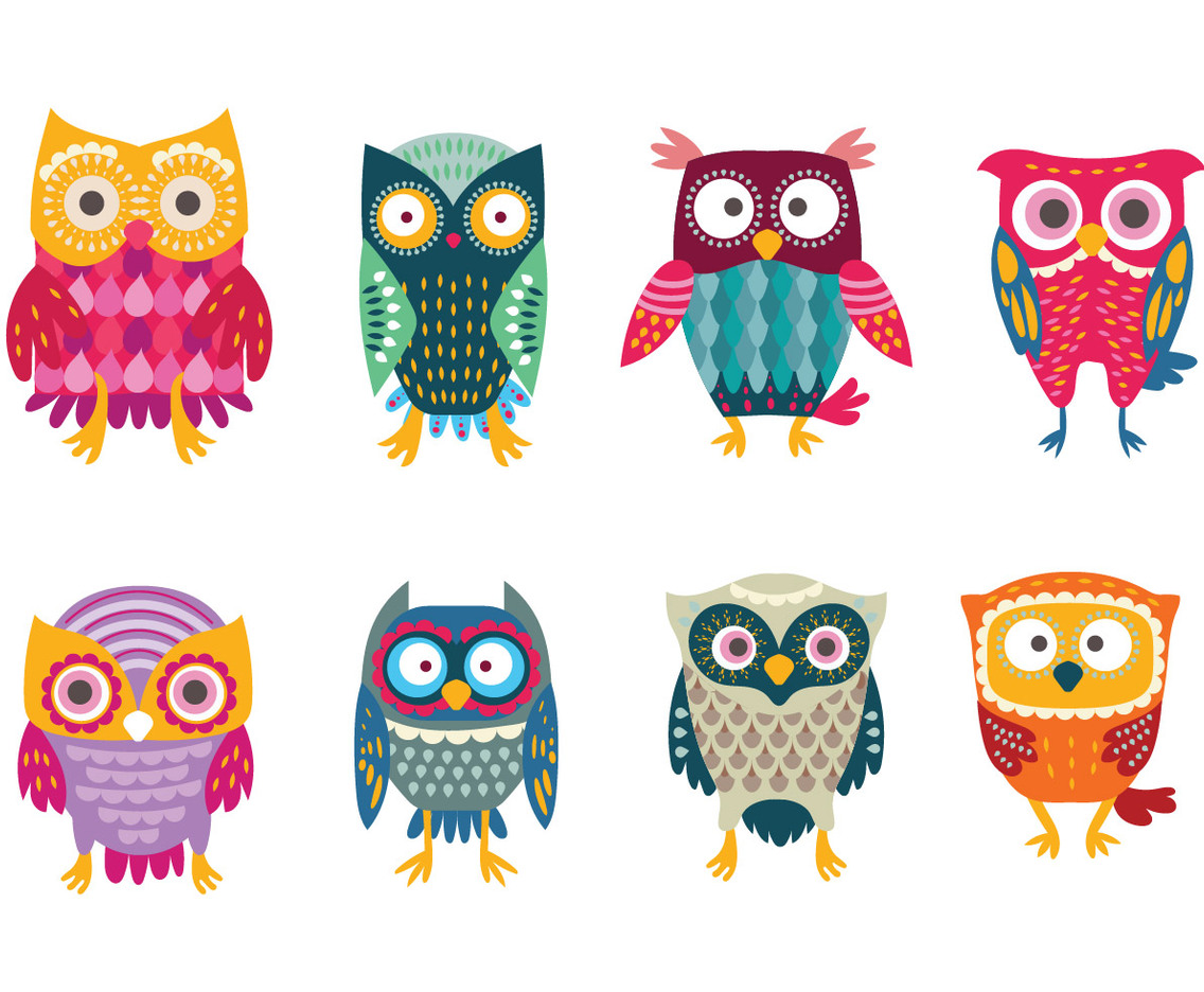 Cute Colorful Stylized Buho Owls