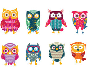 Cute  Colorful Stylized Buho Owls