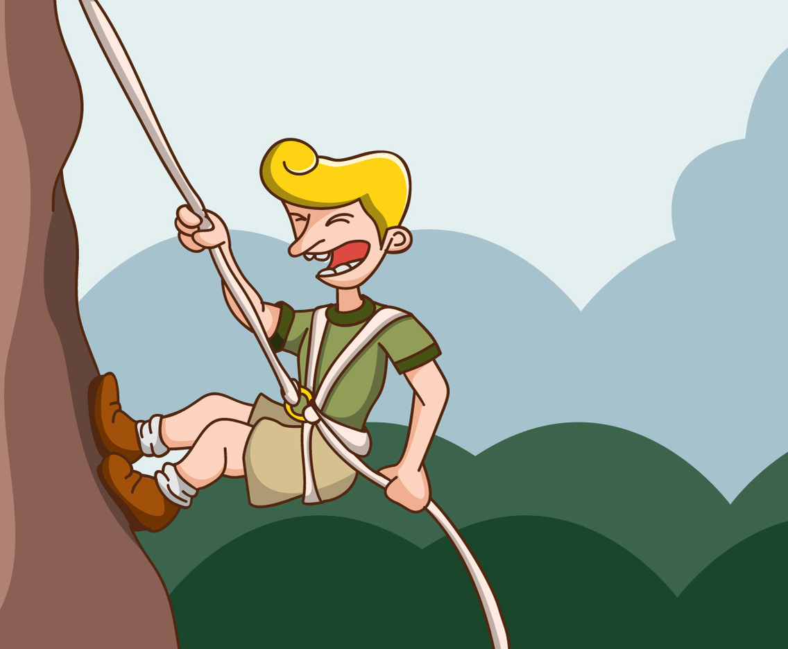 Rock Climber Hanging On A Cliff Vector