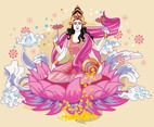 Pink  Flowery Goddess Lakshmi Vector