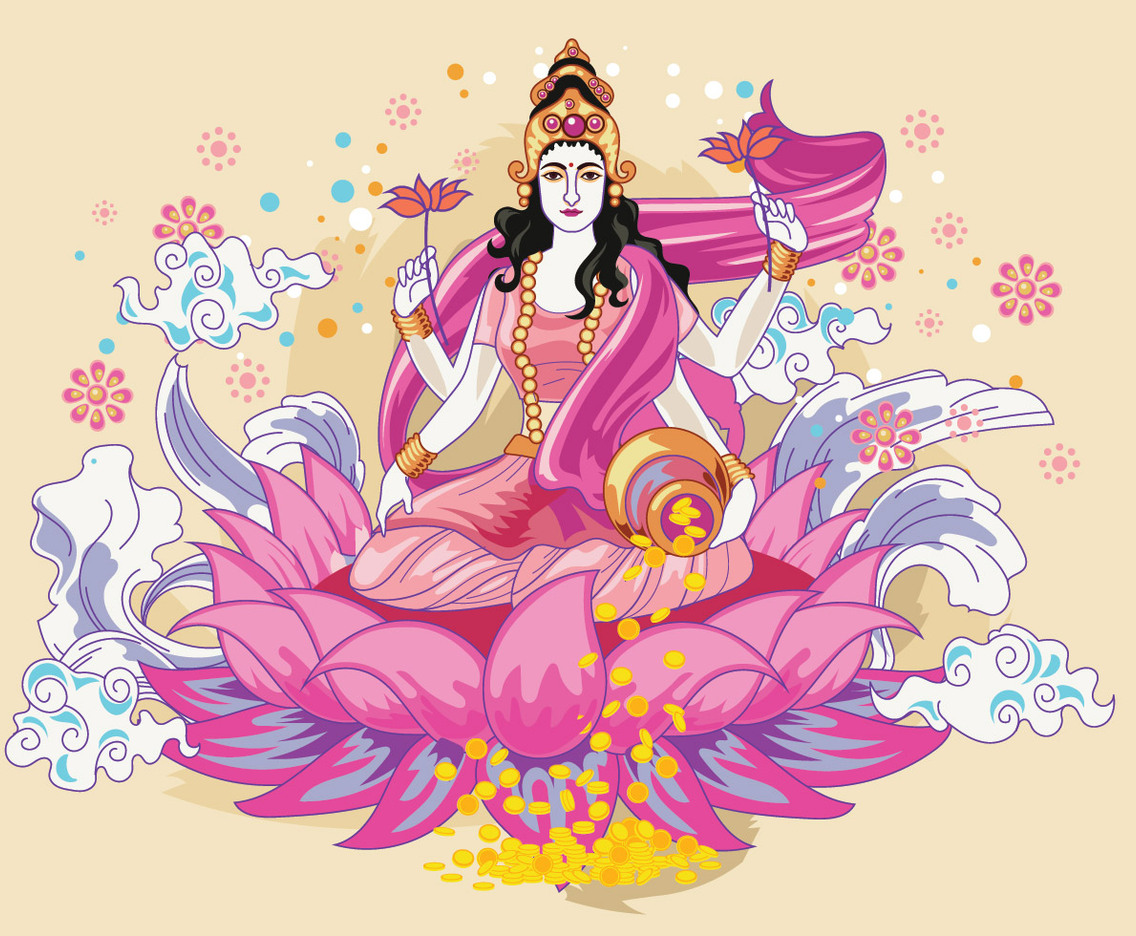 Pink Flowery Goddess Lakshmi Vector
