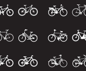 Silhouette Of Various Kinds Of Bicycle