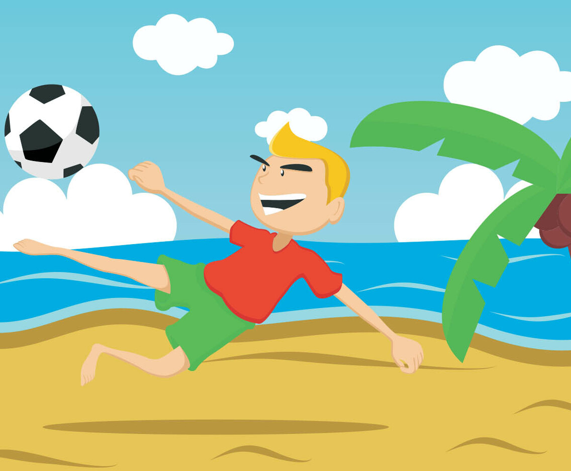Guy Kick The Ball On The Beach