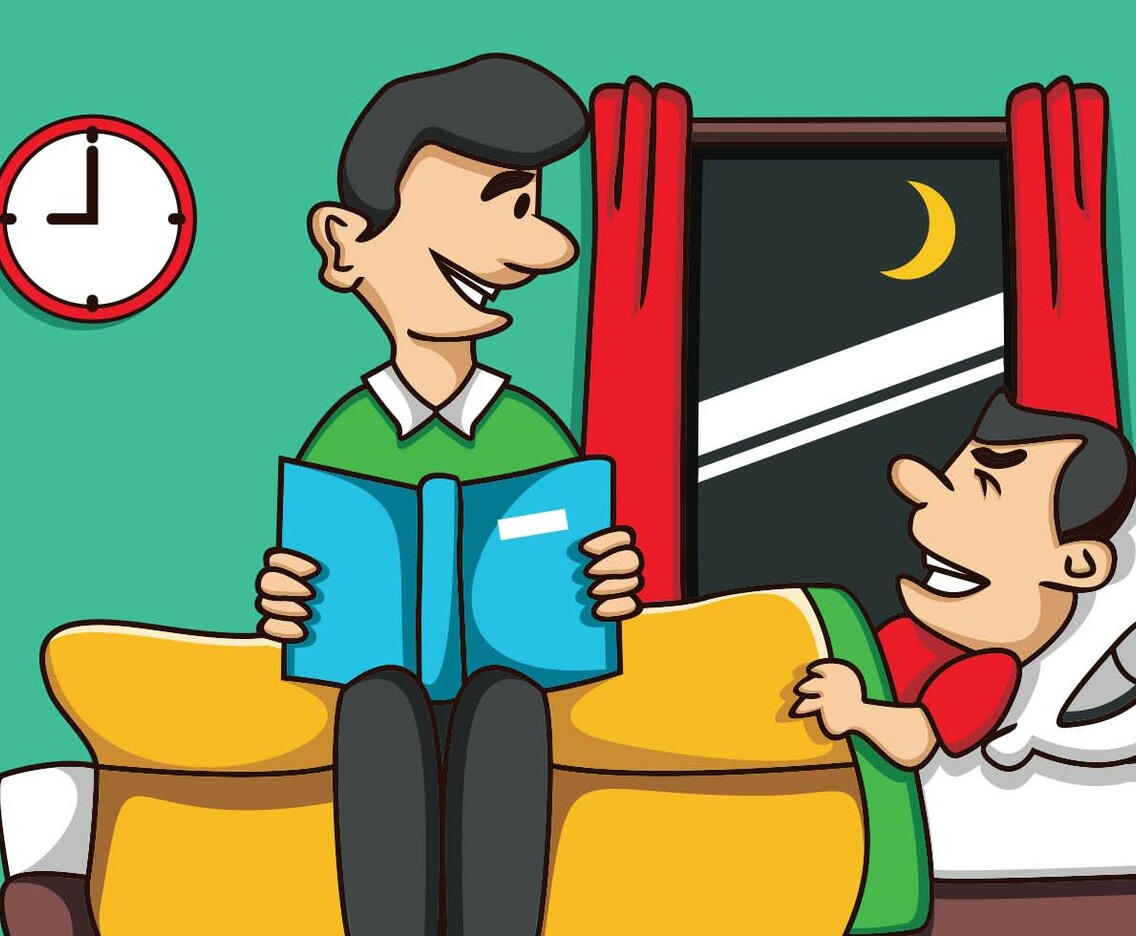 Father Tell Story To The Son Before Sleep