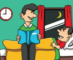 Father Tell Story To The Son Before Sleep