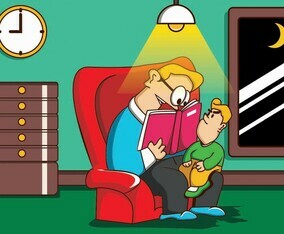 Illustration Of Father And Son While Read Story