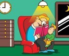 Illustration Of Father And Son While Read Story