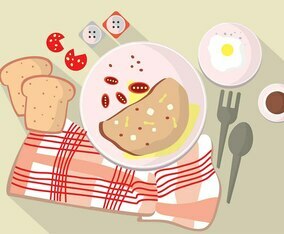 Illustration Set Morning Omelet Time On Table