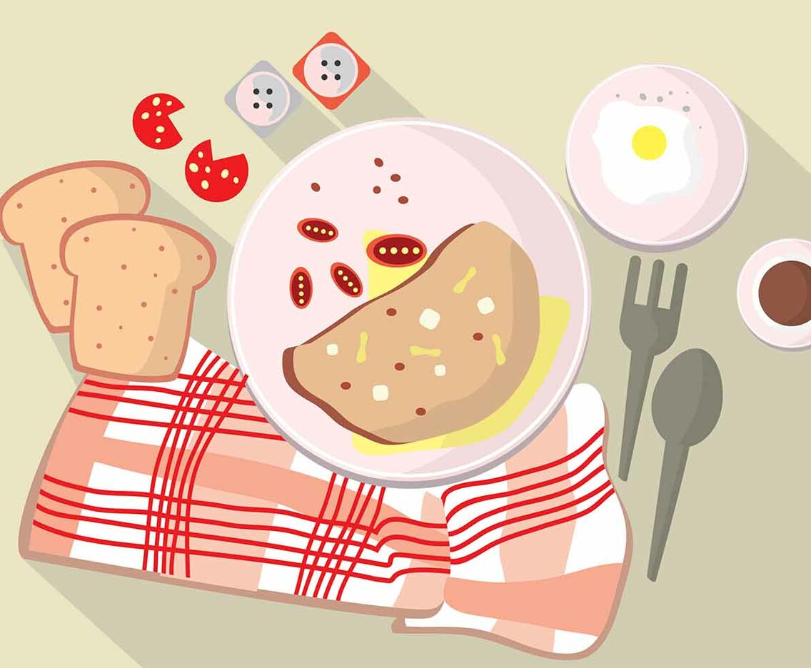 Illustration Set Morning Omelet Time On Table