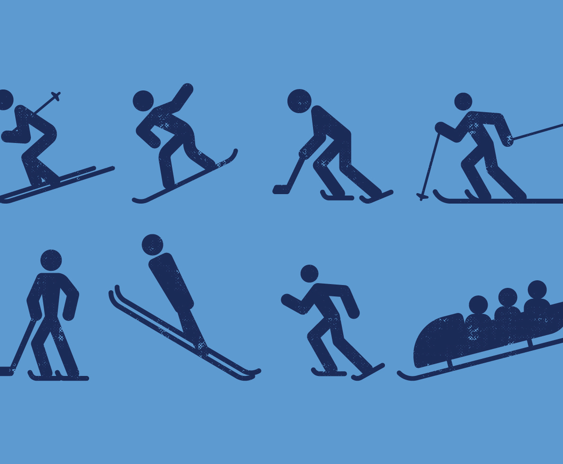 Ski, Skate, Hockey, Snowboarding and Sledding Pictogram Icons