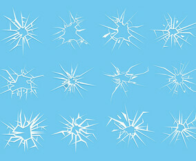 Broken Window In Blue Background