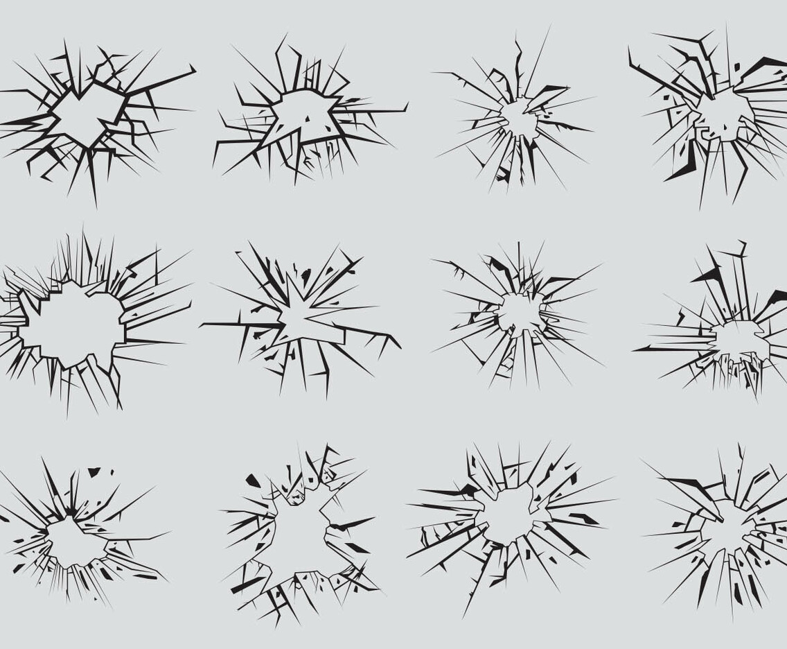 Broken Window In Gray Background