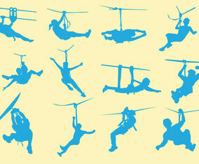 Silhouette Of People In Zipline