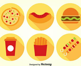 Fast Food Flat Icons Vector