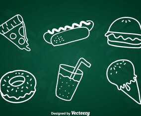 Food Chalk Draw Icons Set