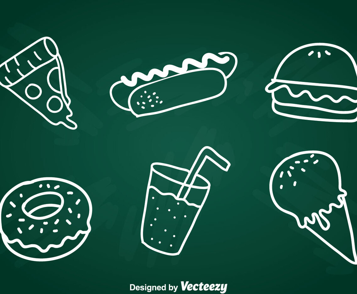 Food Chalk Draw Icons Set