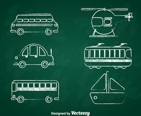Transportation Chalk Draw Icons Set