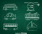 Transportation Chalk Draw Icons Set