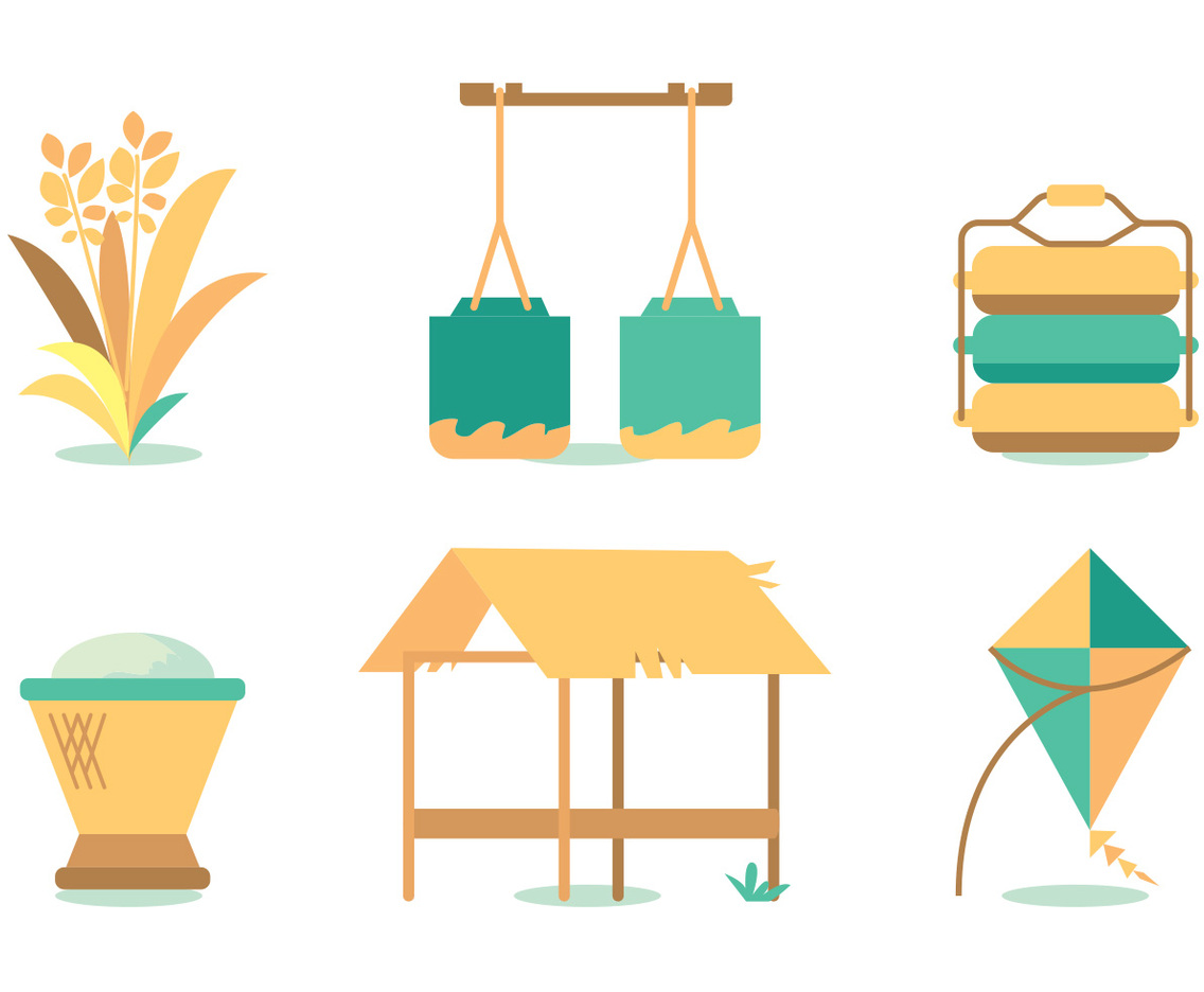 Harvesting Oats Vector Set