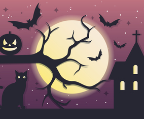 Spooky Tree Halloween Night Vector Background