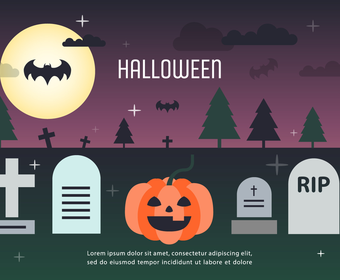 Pumpkin Halloween Graveyard Vector Illustration