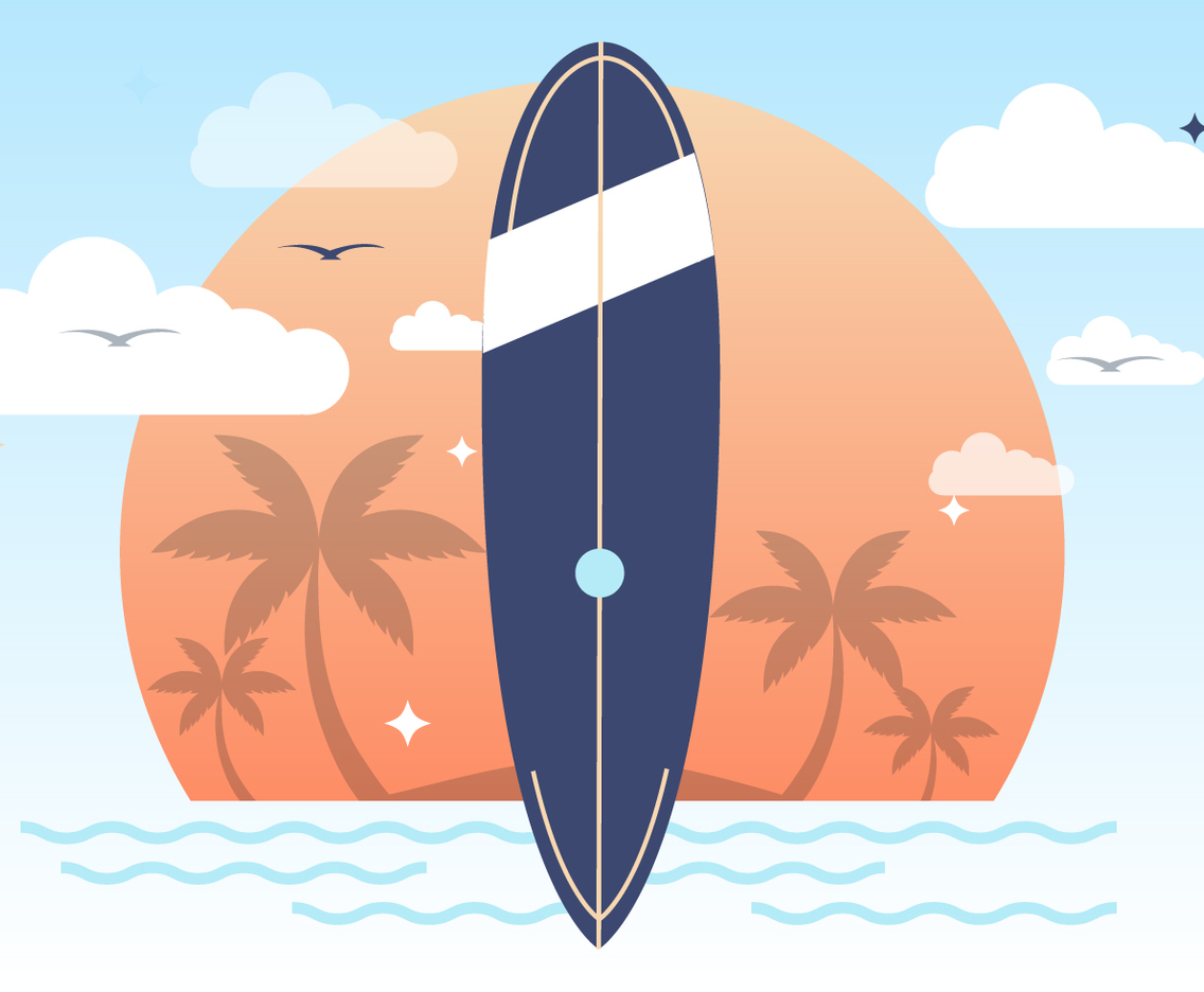 Sunset Summer Surfing Vector Background
