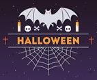 Halloween Spider and Bat Vector Illustration
