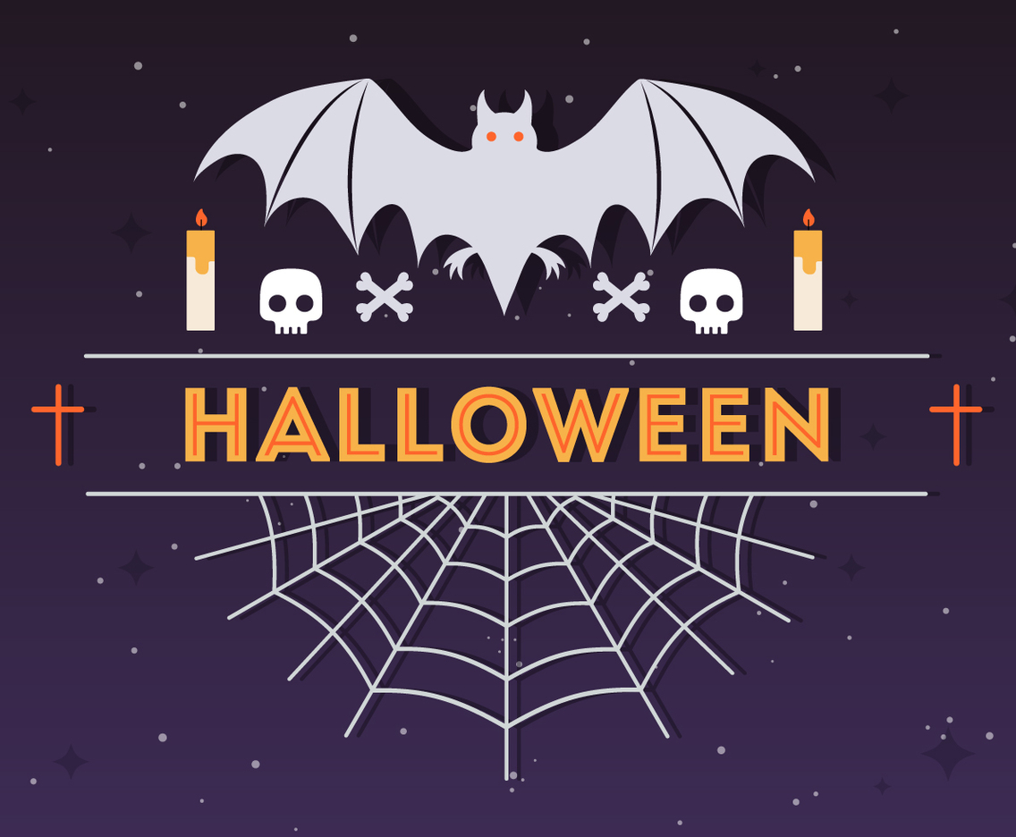 Halloween Spider and Bat Vector Illustration