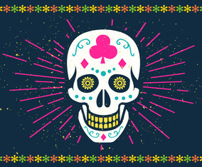 Bright Halloween Sugar Skull Vector Illustration