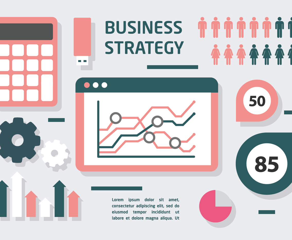 Coral and Navy Marketing Infography Vector Illustration
