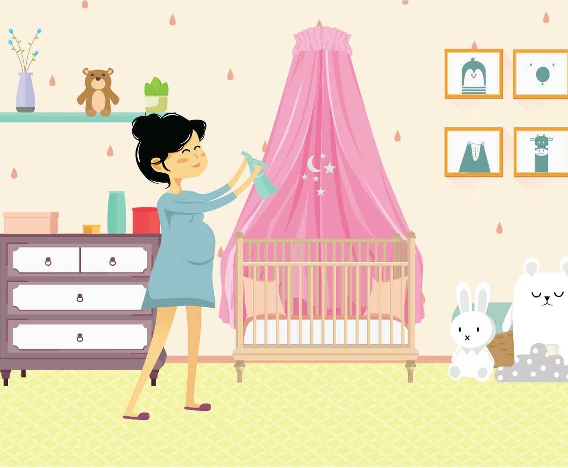 Free Pregnant Mom in Nursery Illustration