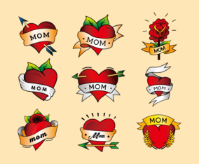 Mom tattoo heart color vertor pack