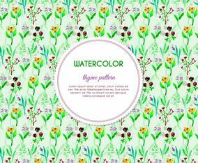 Painted Thyme and Flower Vector Pattern