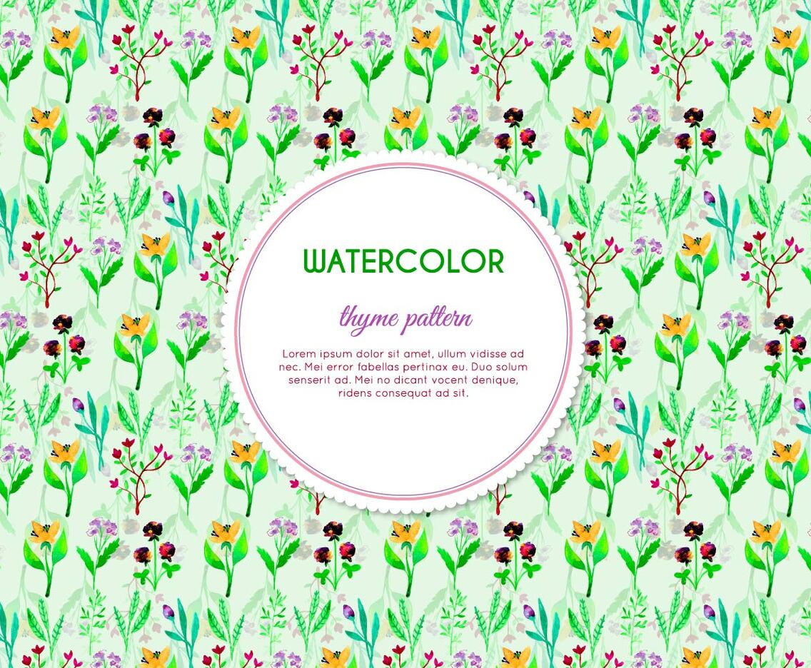 Painted Thyme and Flower Vector Pattern