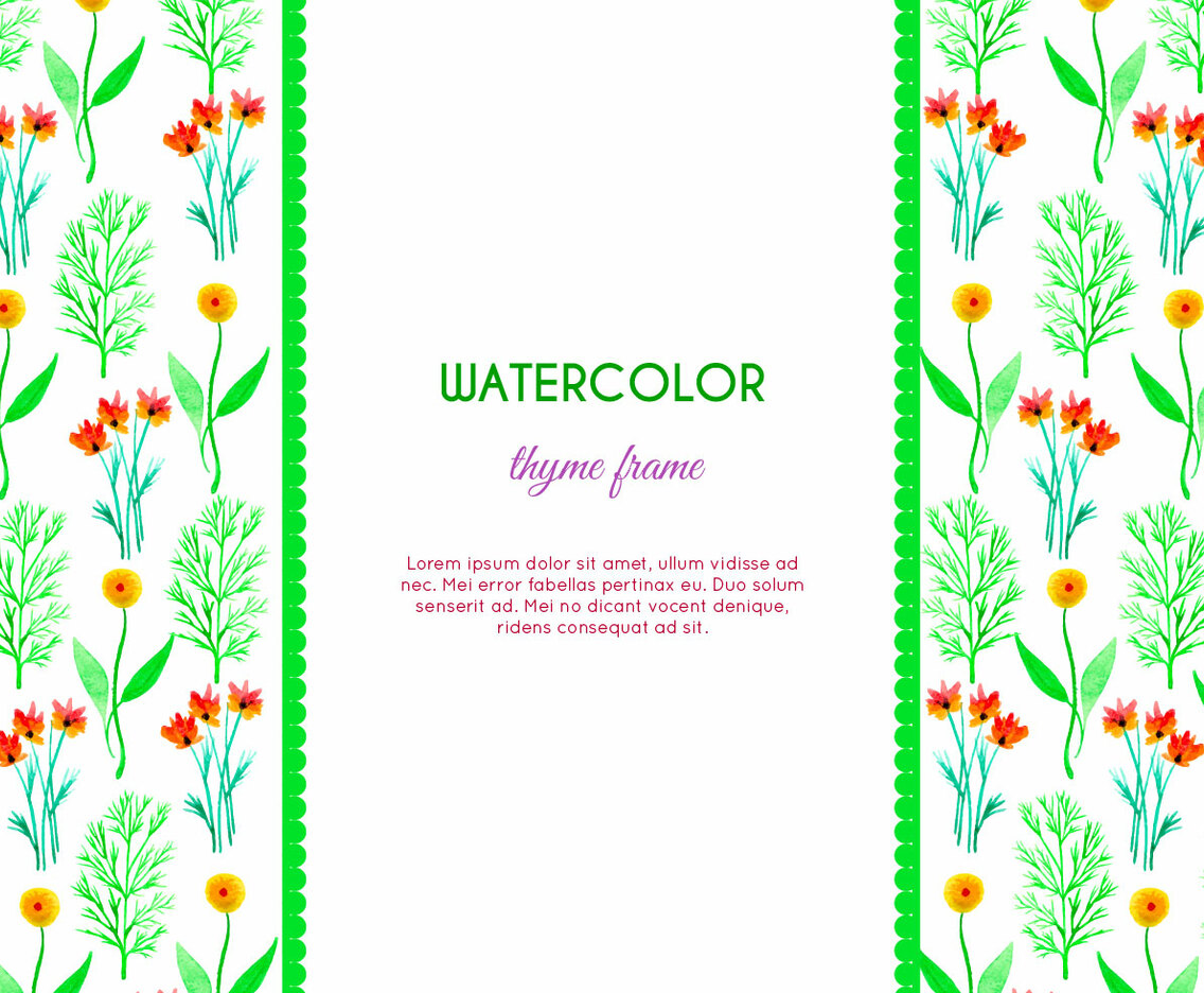 Watercolor Thyme and Flower Vector Frame