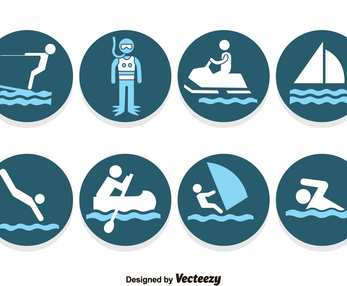 Water Sports Blue Icons Vector