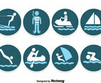 Water Sports Blue Icons Vector