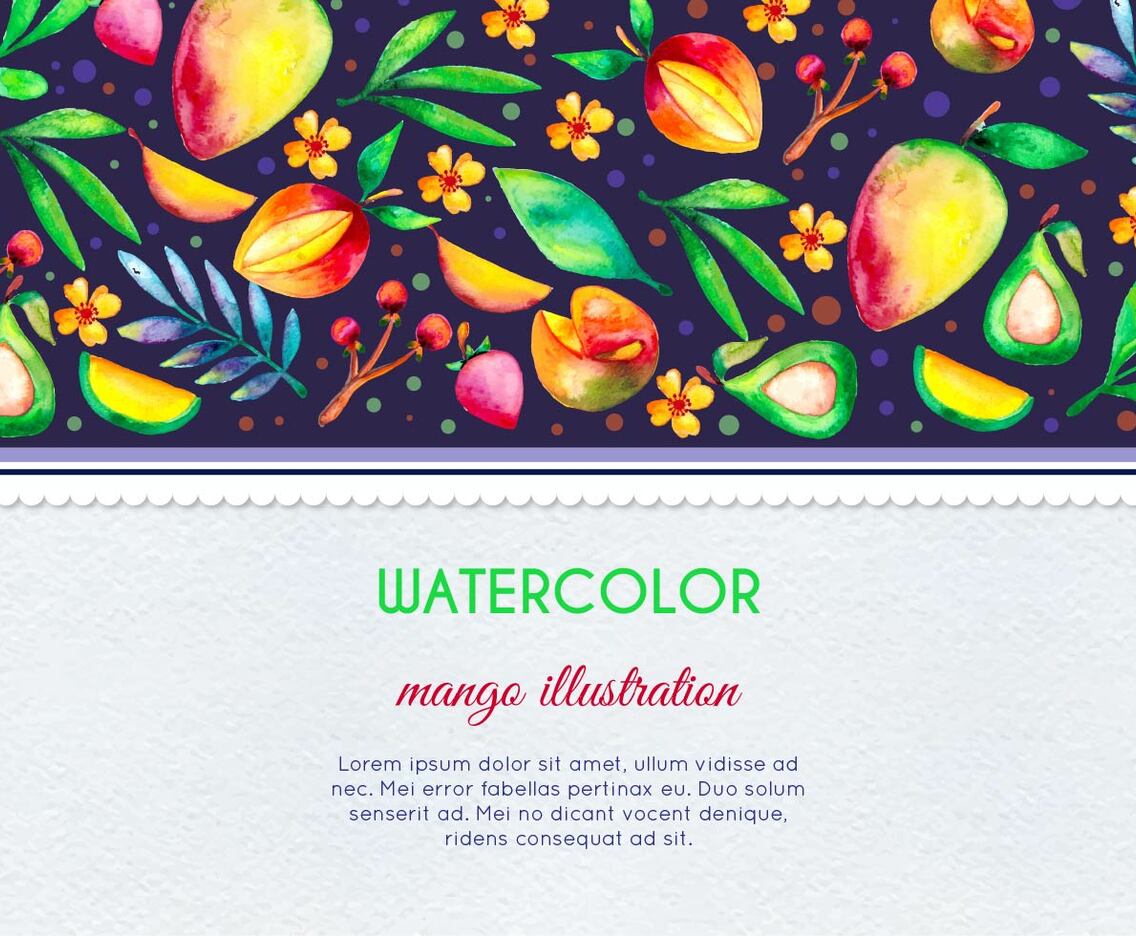 Free Vector Watercolor Mango and Fruit Card Illustration